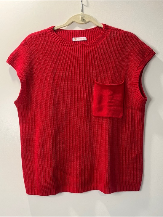 Kirundu Sweaters - Kirundu M Bright Red Crewneck Knit Sleeveless Sweater with Front Pocket